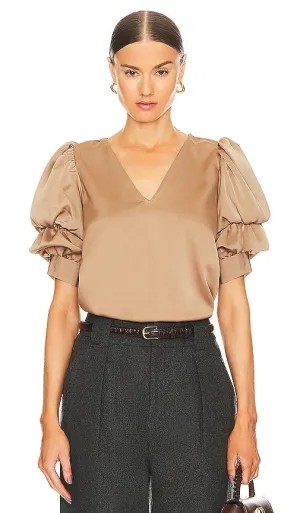 1. STATE Tiered Bubble Sleeve Top in Tan