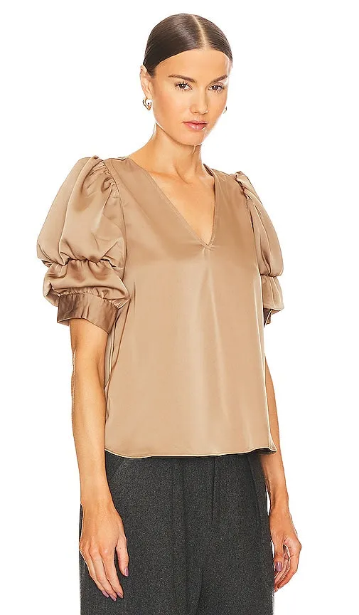 1. STATE Tiered Bubble Sleeve Top in Tan