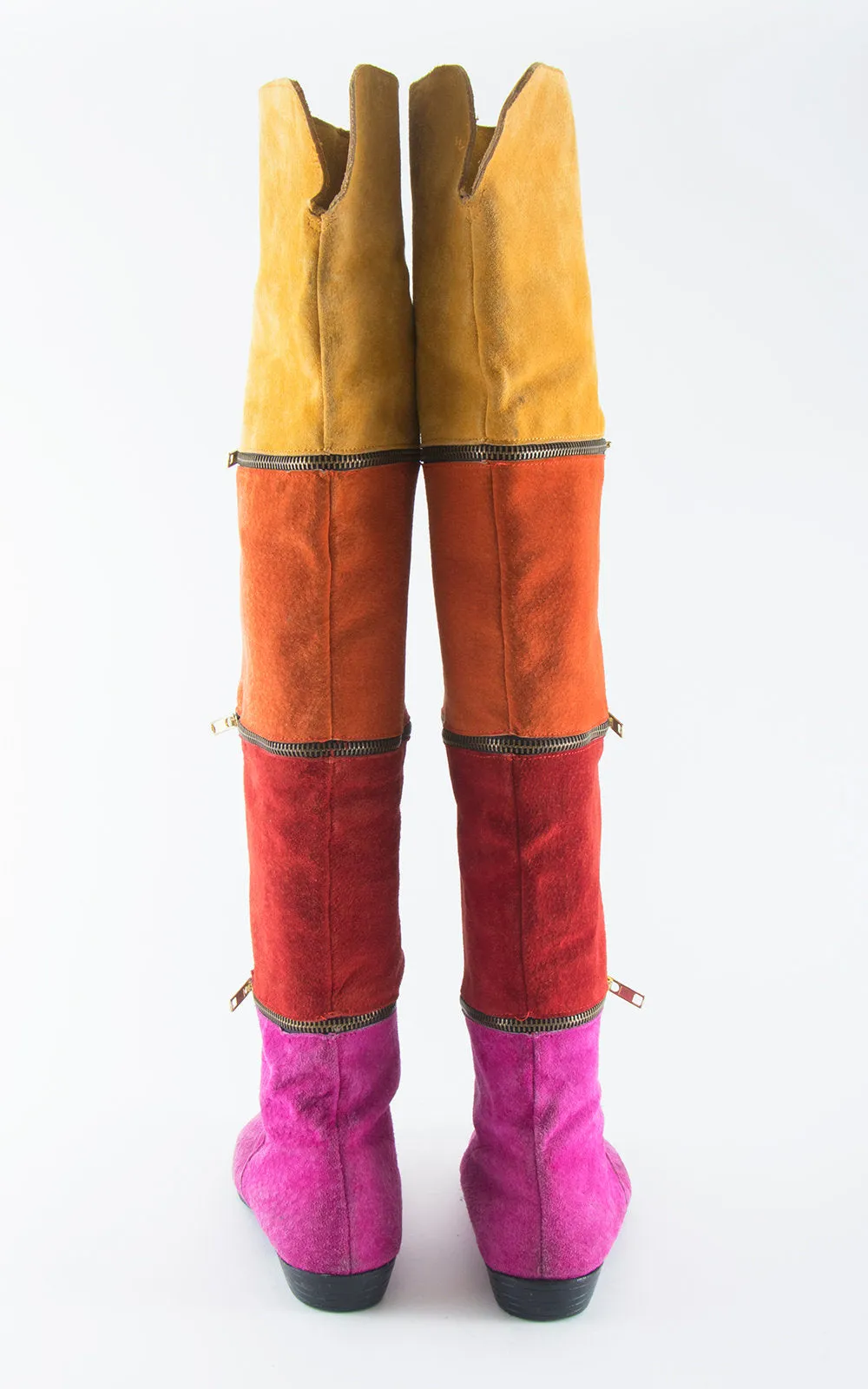 1980s Suede Rainbow Striped Over the Knee Boots | size US 7/7.5