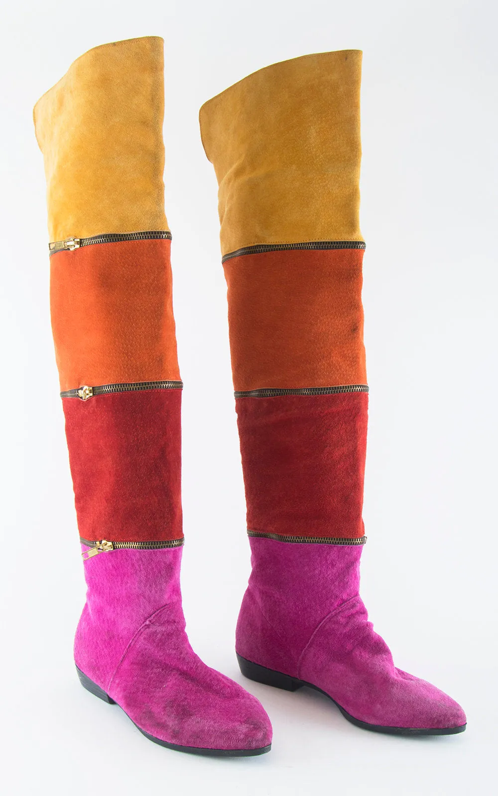 1980s Suede Rainbow Striped Over the Knee Boots | size US 7/7.5