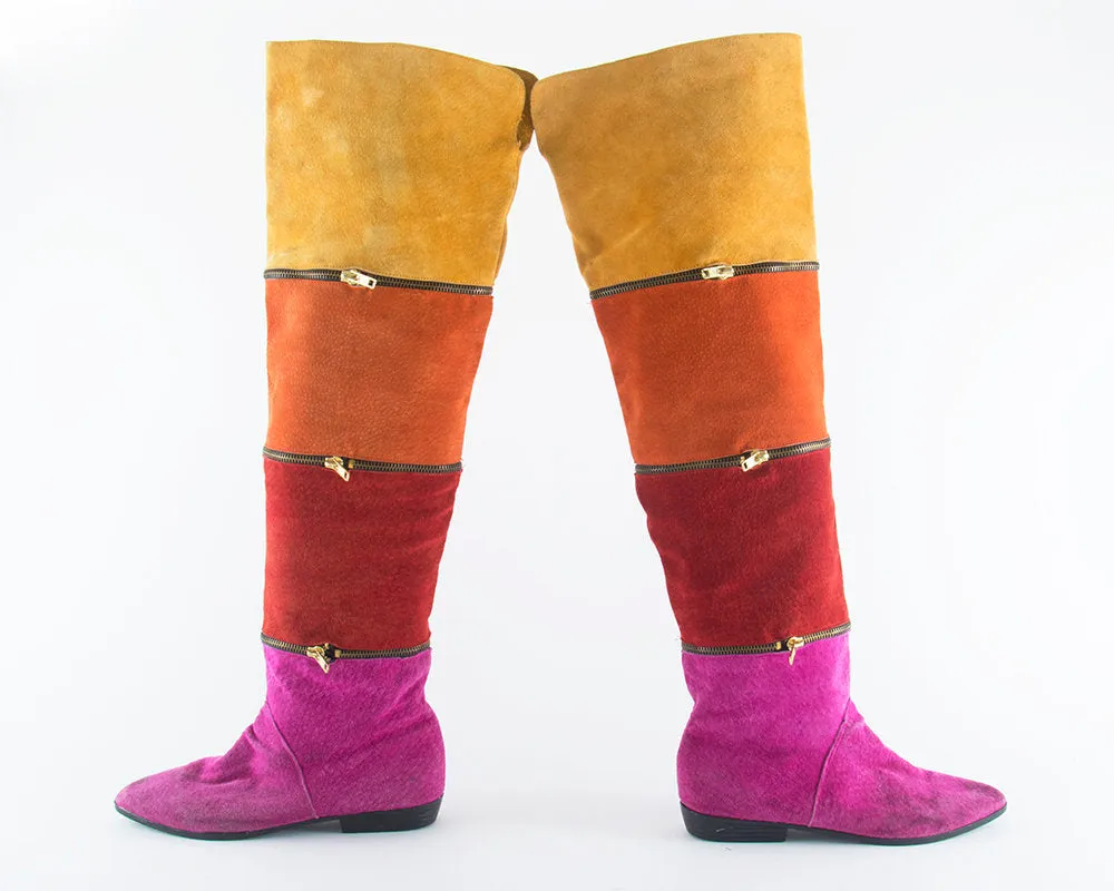 1980s Suede Rainbow Striped Over the Knee Boots | size US 7/7.5