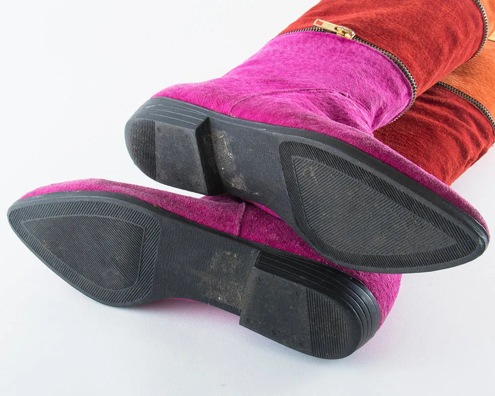 1980s Suede Rainbow Striped Over the Knee Boots | size US 7/7.5