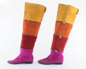 1980s Suede Rainbow Striped Over the Knee Boots | size US 7/7.5