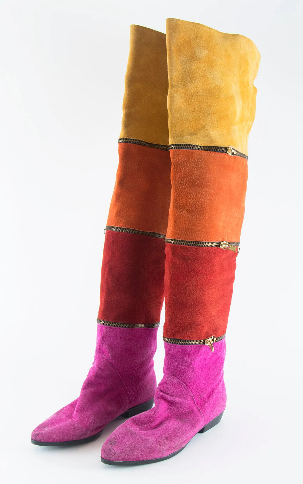 1980s Suede Rainbow Striped Over the Knee Boots | size US 7/7.5