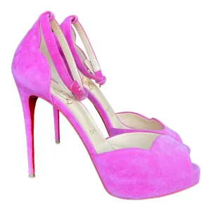 Christian Louboutin Aketata 120 Barbie Pink Suede Heels Shoes Size 39