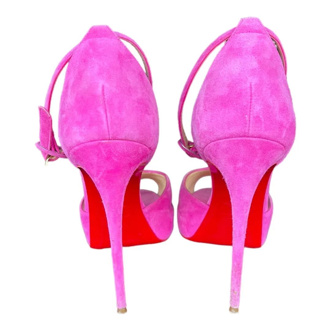 Christian Louboutin Aketata 120 Barbie Pink Suede Heels Shoes Size 39