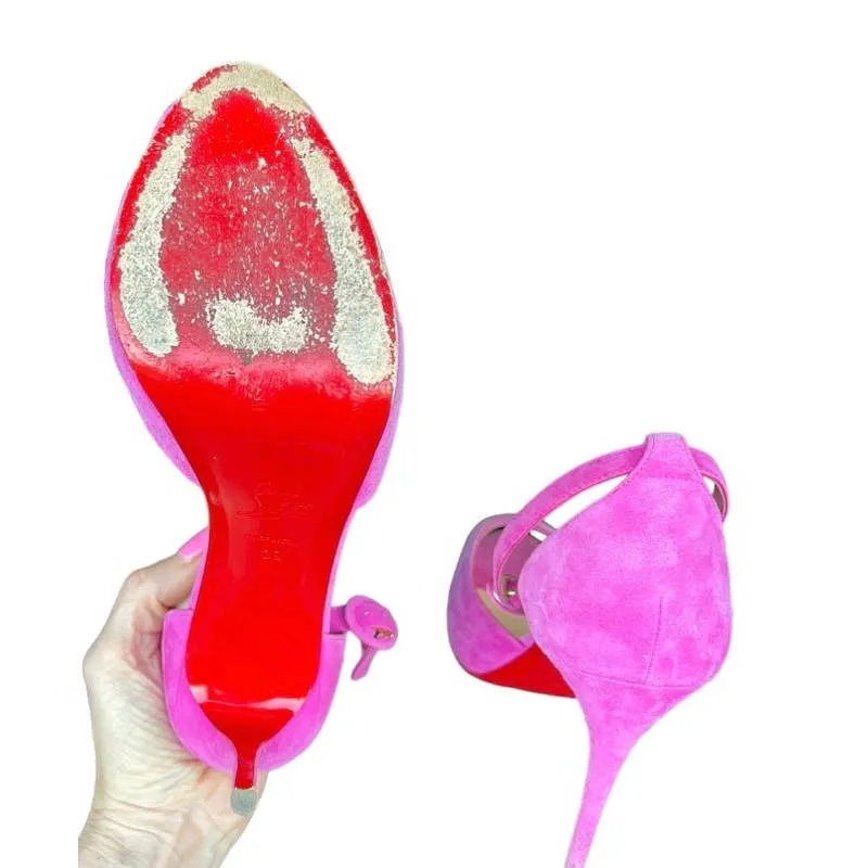 Christian Louboutin Aketata 120 Barbie Pink Suede Heels Shoes Size 39