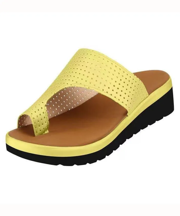 Fashion Yellow Faux Leather Splicing Peep Toe Slide Sandals LY2686