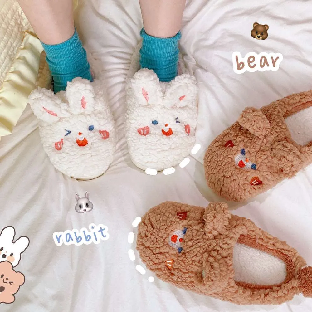 Fluffy Bunny & Bear Plush Slippers