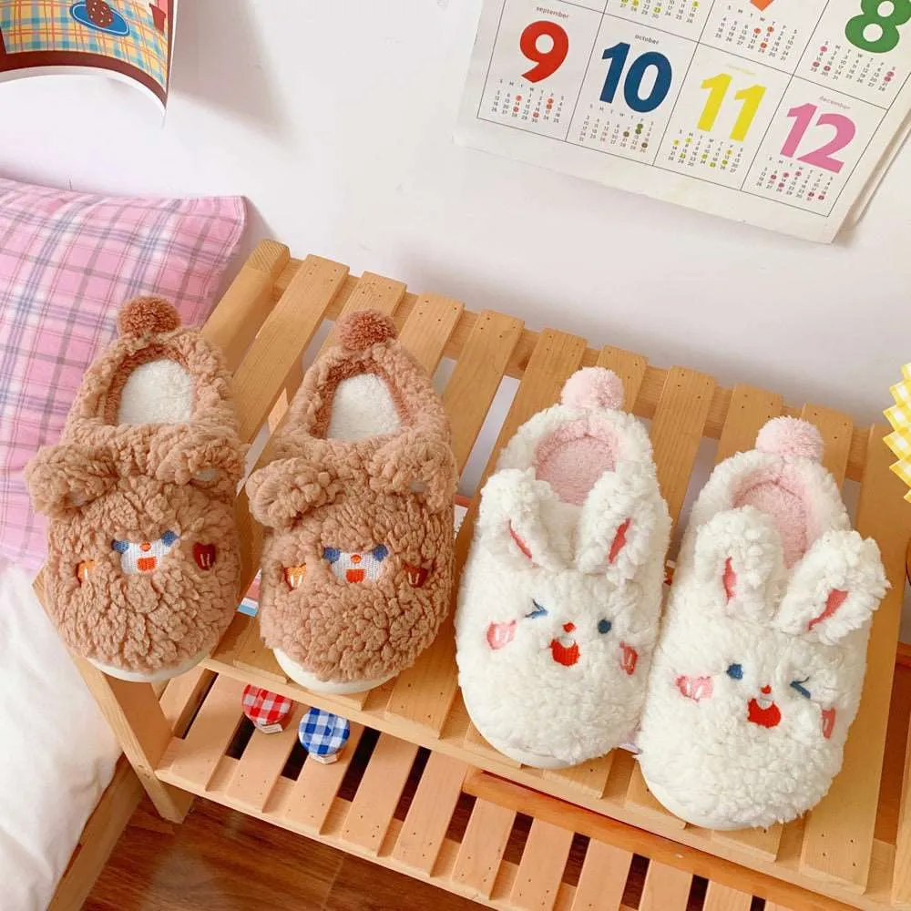 Fluffy Bunny & Bear Plush Slippers