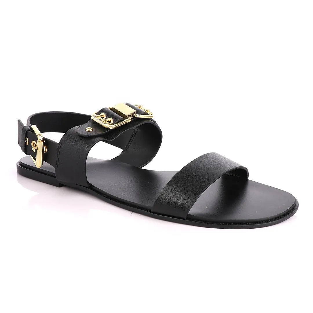 Giuseppe Zanotti Black Gold Chain Double Buckle Leather Sandal
