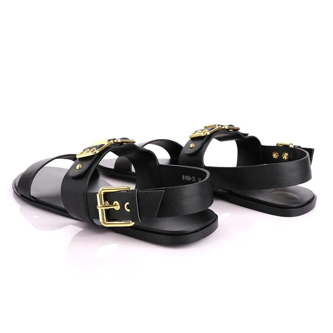Giuseppe Zanotti Black Gold Chain Double Buckle Leather Sandal