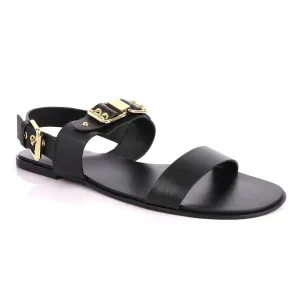 Giuseppe Zanotti Black Gold Chain Double Buckle Leather Sandal