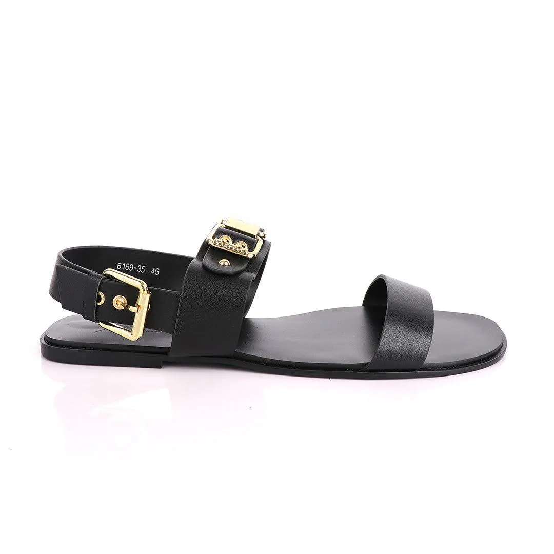Giuseppe Zanotti Black Gold Chain Double Buckle Leather Sandal