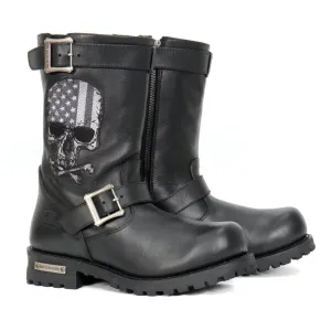 Hot Leathers BTM1018 Mens Black Tall Harness Flag Skull Boot with Round Toe