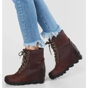 Sorel Lexie Waterproof Wedge Boots Booties Cattail Brown Size 8