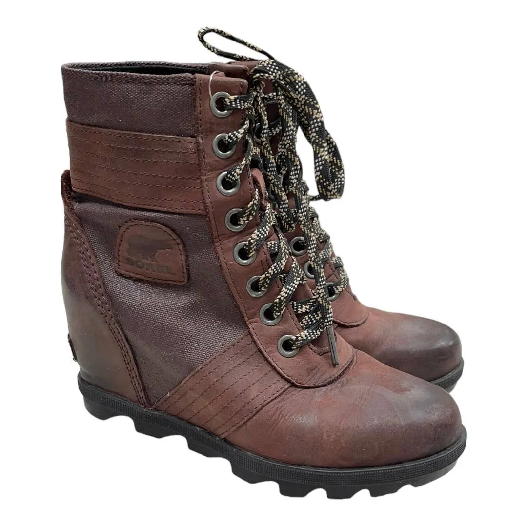 Sorel Lexie Waterproof Wedge Boots Booties Cattail Brown Size 8