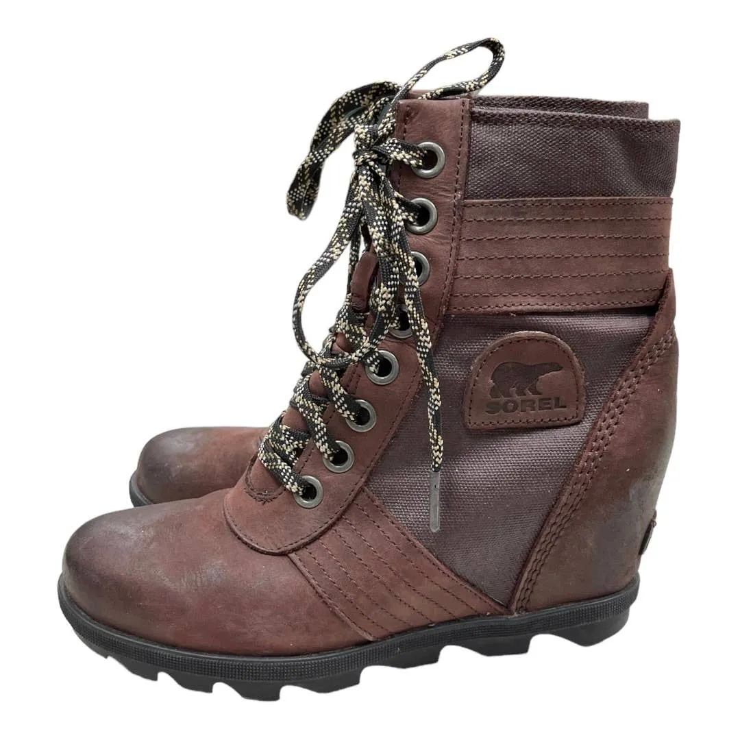 Sorel Lexie Waterproof Wedge Boots Booties Cattail Brown Size 8
