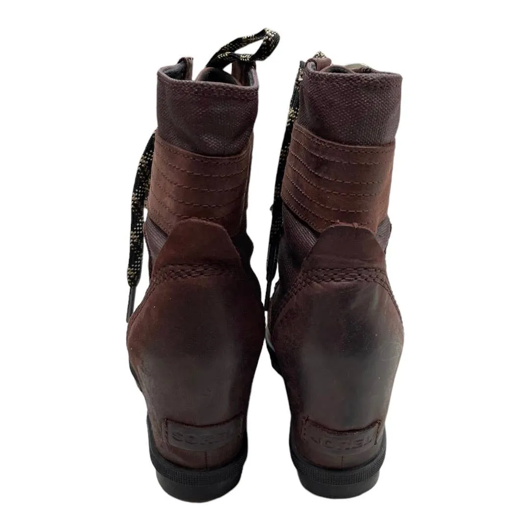 Sorel Lexie Waterproof Wedge Boots Booties Cattail Brown Size 8