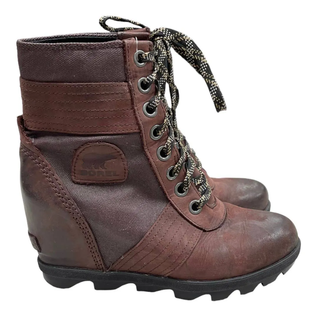 Sorel Lexie Waterproof Wedge Boots Booties Cattail Brown Size 8