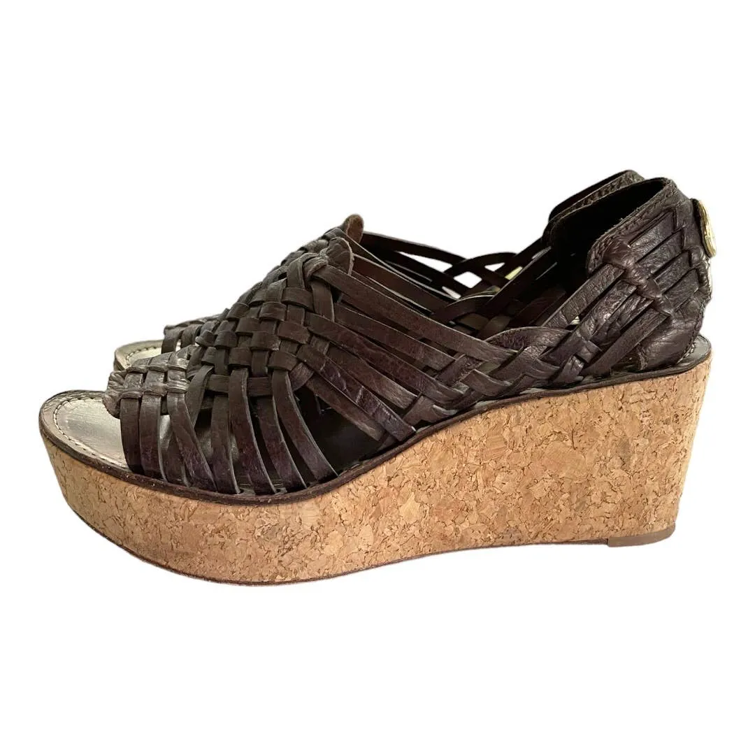 Tory Burch Kiliam Leather Woven Sandals Size 7.5 Brown