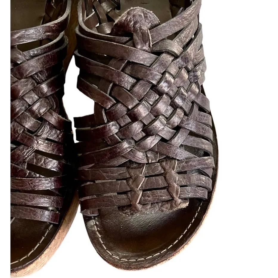 Tory Burch Kiliam Leather Woven Sandals Size 7.5 Brown