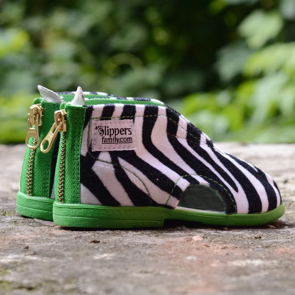 Zebra Slippers Green